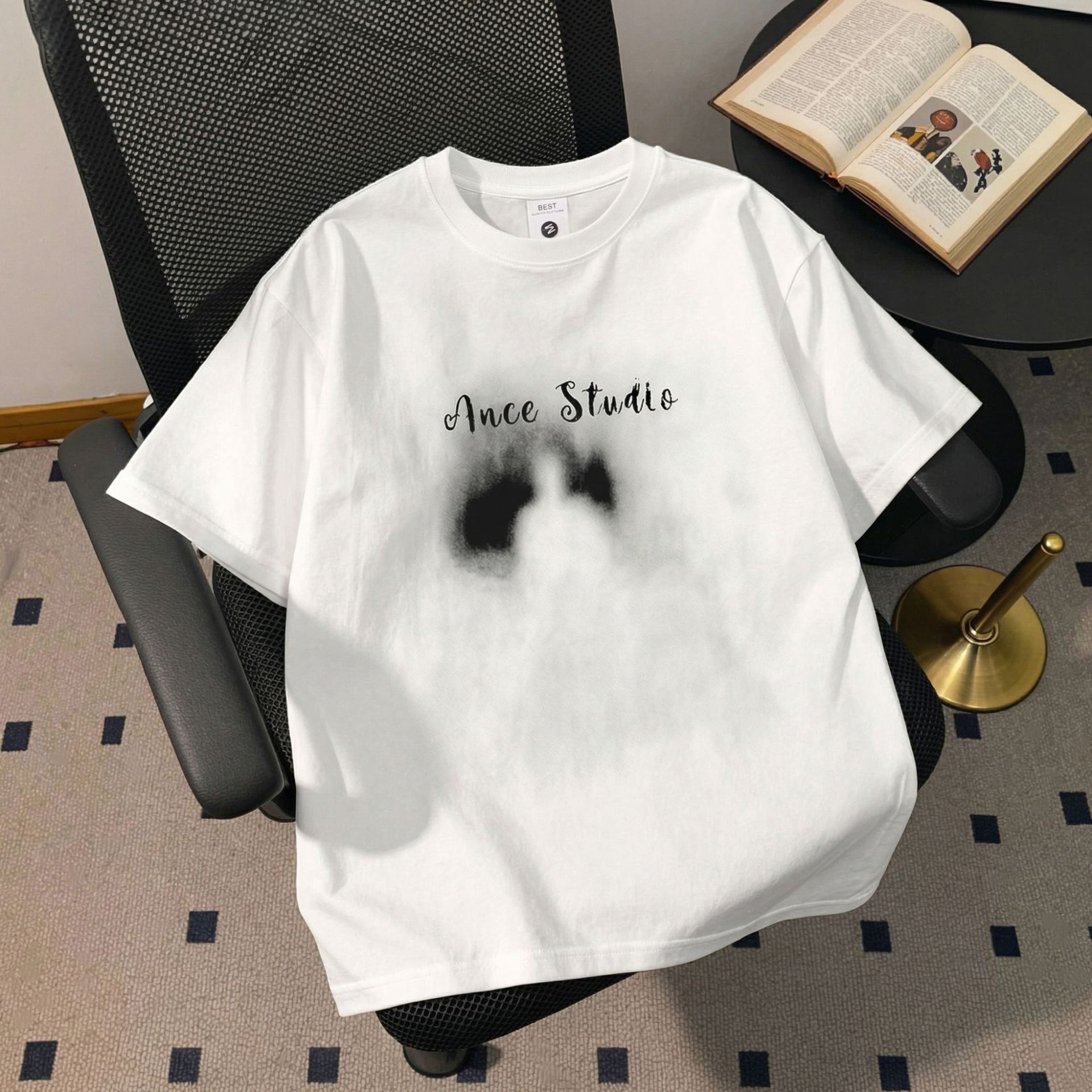 Alternative view of Combed cotton 50-thread-count spandex blended Korean-style short-sleeved shirt for men and women couple s wear wholesale heavyweight printed half-sleeved T-shirt