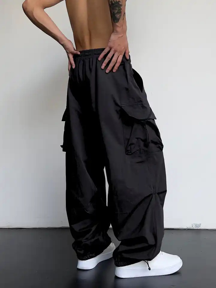 Alternative view of American-style quick-dry cargo pants for men 2024 summer new style parachute pants high waist wide leg casual sports trousers